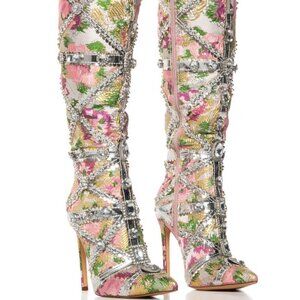 The AZALEA WANG" CAGED CONFIDENCE " EMBELLISHED BOOT IN BABY PINK ( BRAND NEW!!